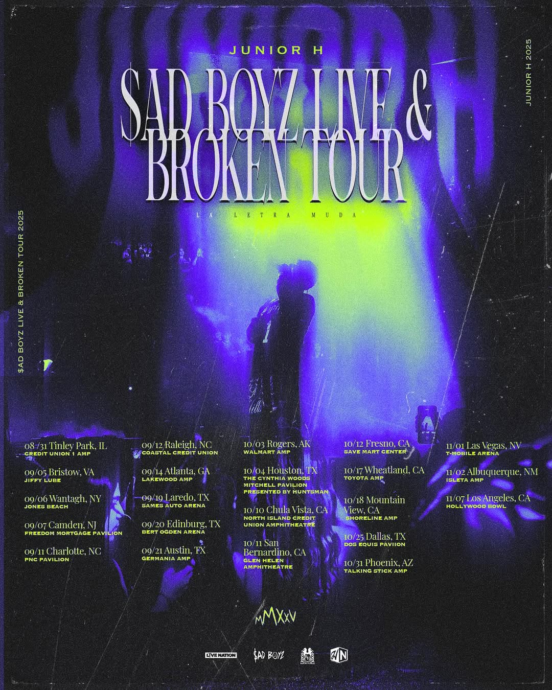 Junior H SAD BOYZ LIVE & BROKEN TOUR Tour Poster 2025
